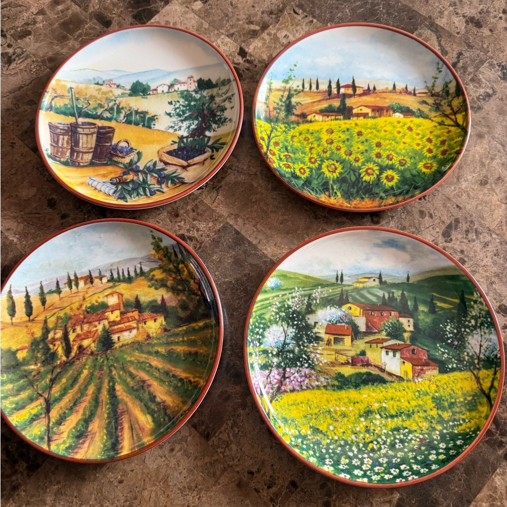Vibrant Italian Landscape Plates Set